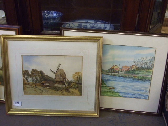 WATER COLOUR OF WINDMILL AND WATER COLOUR OF SALT HOUSE - A WALDEN 1886 SIGNED BOTTOM LEFT