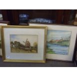 WATER COLOUR OF WINDMILL AND WATER COLOUR OF SALT HOUSE - A WALDEN 1886 SIGNED BOTTOM LEFT