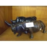 WOODEN BUFFALO AND WOODEN RHINOCEROS