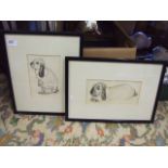 2 ORIGINAL PENCIL STUDIES OF RABBITS BY R.