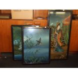 3 ORIENTAL STYLE PICTURES ON GLASS