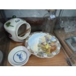 SODA SYPHON, CAKE STAND, PAIR OF BUTTER PATS, SALT PIG,