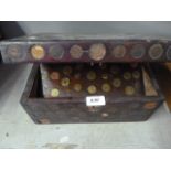 WOODEN BOX IN SET WITH COINS