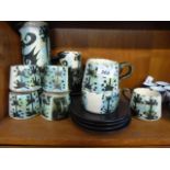 CELTIC POTTERY NEWLYN CORNWALL COFFEE SET (COFFEE POT AS FOUND )