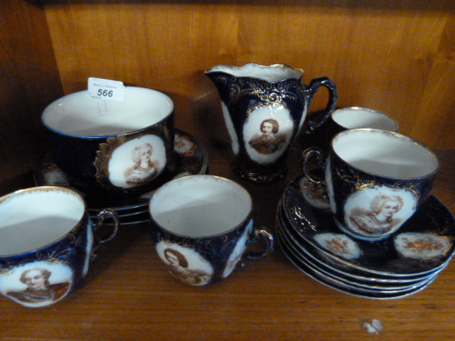 GROUP OF SEVRES CUPS, SAUCERS AND PLATES DECORATED WITH DIGNITARIES FROM LOUIS XV1 PERIOD PLUS,