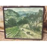 WATERCOLOUR OF VINEYARDS IN FRANCE BY A.