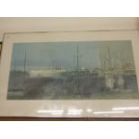 LARGE PRINT OF SAILBOATS IN HARBOUR 106CM X 62CM