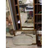 TWO WOODEN FRAMED OBLONG MIRRORS (40 X 140 CM) AND (50 X 65 CM) PLUS ONE OTHER MIRROR (62 X 36CM)