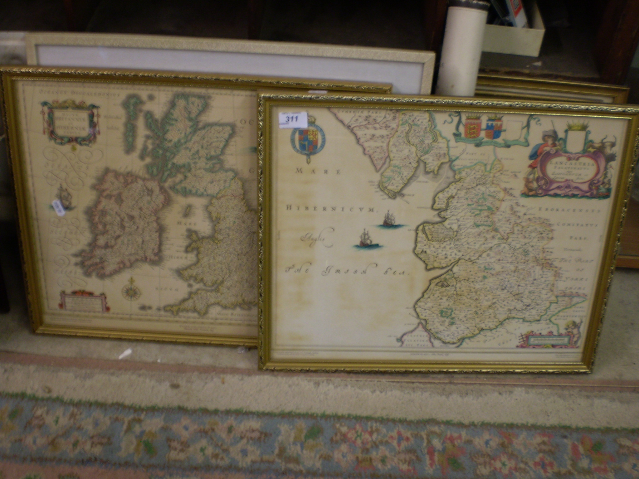 2 MAPS, ONE OF LANCASTER FROM 1648, ONE OF THE UK FROM 1635.