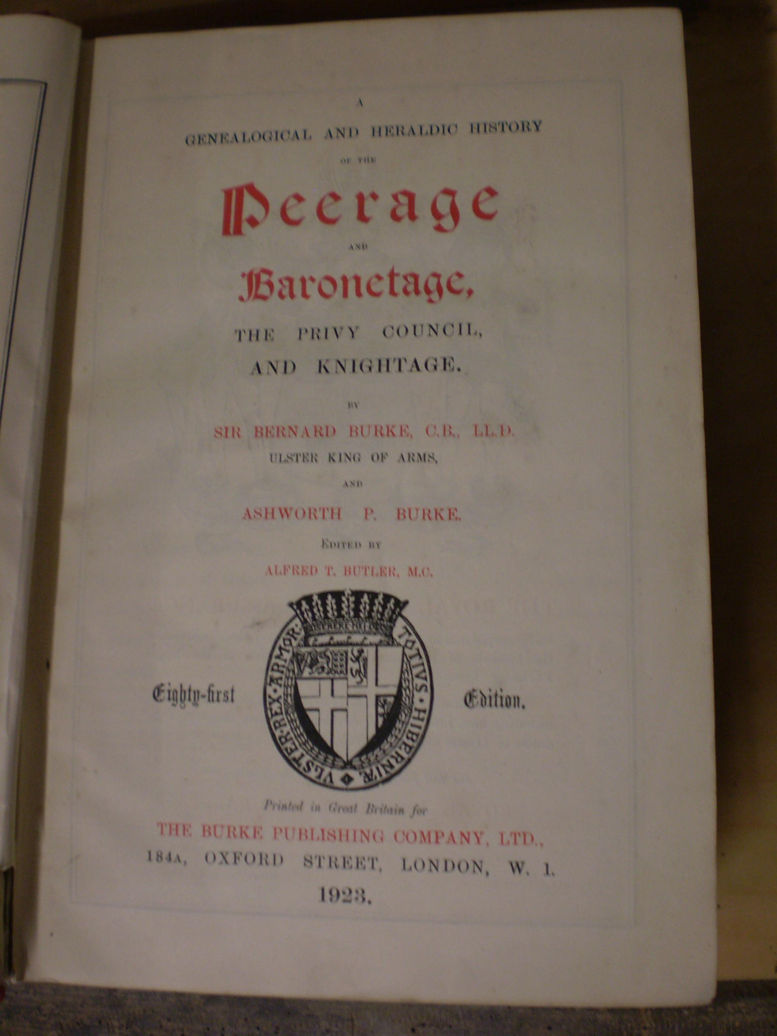 BURRES PEERAGE AND BARONETTAGE KNIGHTAGE 1923 - Image 2 of 2