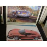 3 AUTOMOTIVE PICTURES INCLUDING A PRINT OF A FERRARI DINO,