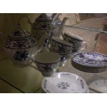 12 PIECE BLUE AND WHITE TEA SET FOR 5 BY JOHNSON BROTHERS