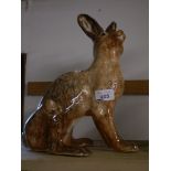 STUDIO POTTERY FIGURE OF A HARE (33 CM) WITH SIGNATURE ON BASE