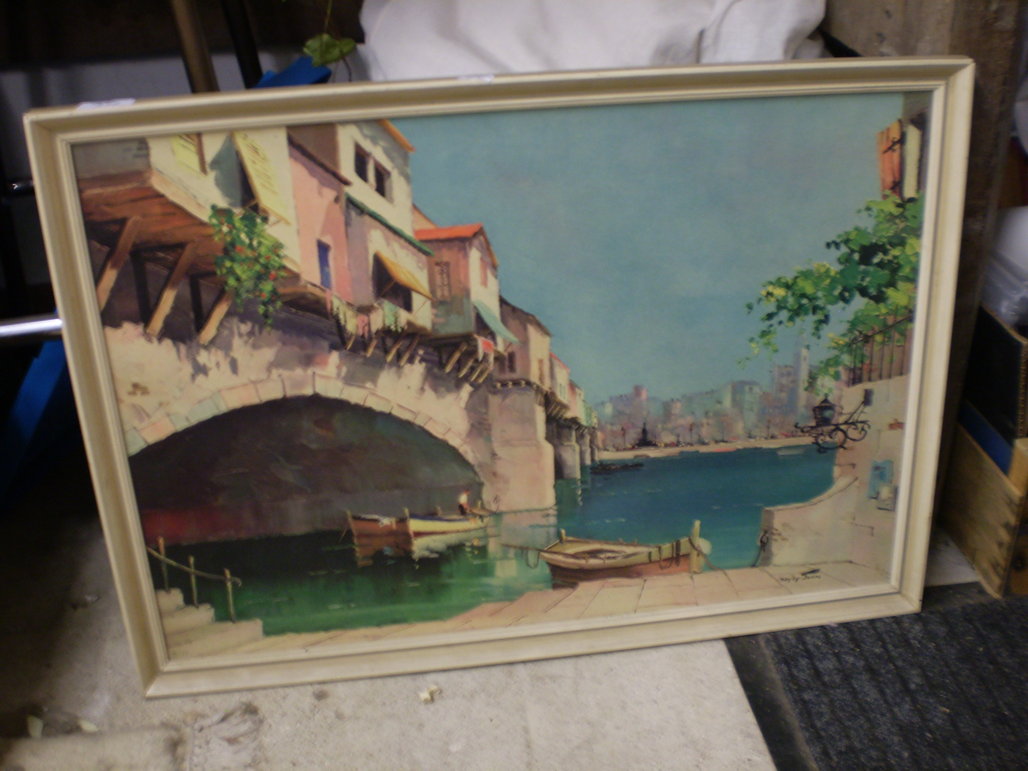 PRINT OF MEDITERRANEAN SCENE BY DOYLY JOHN PLUS STAINED GLASS AND ONE OTHER