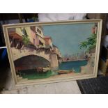 PRINT OF MEDITERRANEAN SCENE BY DOYLY JOHN PLUS STAINED GLASS AND ONE OTHER