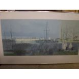 LARGE PRINT OF SAILBOATS IN HARBOUR 106CM X 62CM