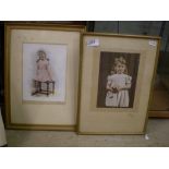 2 OVER PAINTED VINTAGE PHOTOS OF YOUNG GIRL BY TAUSLEY SHINGHAM (27 X 37 CM)