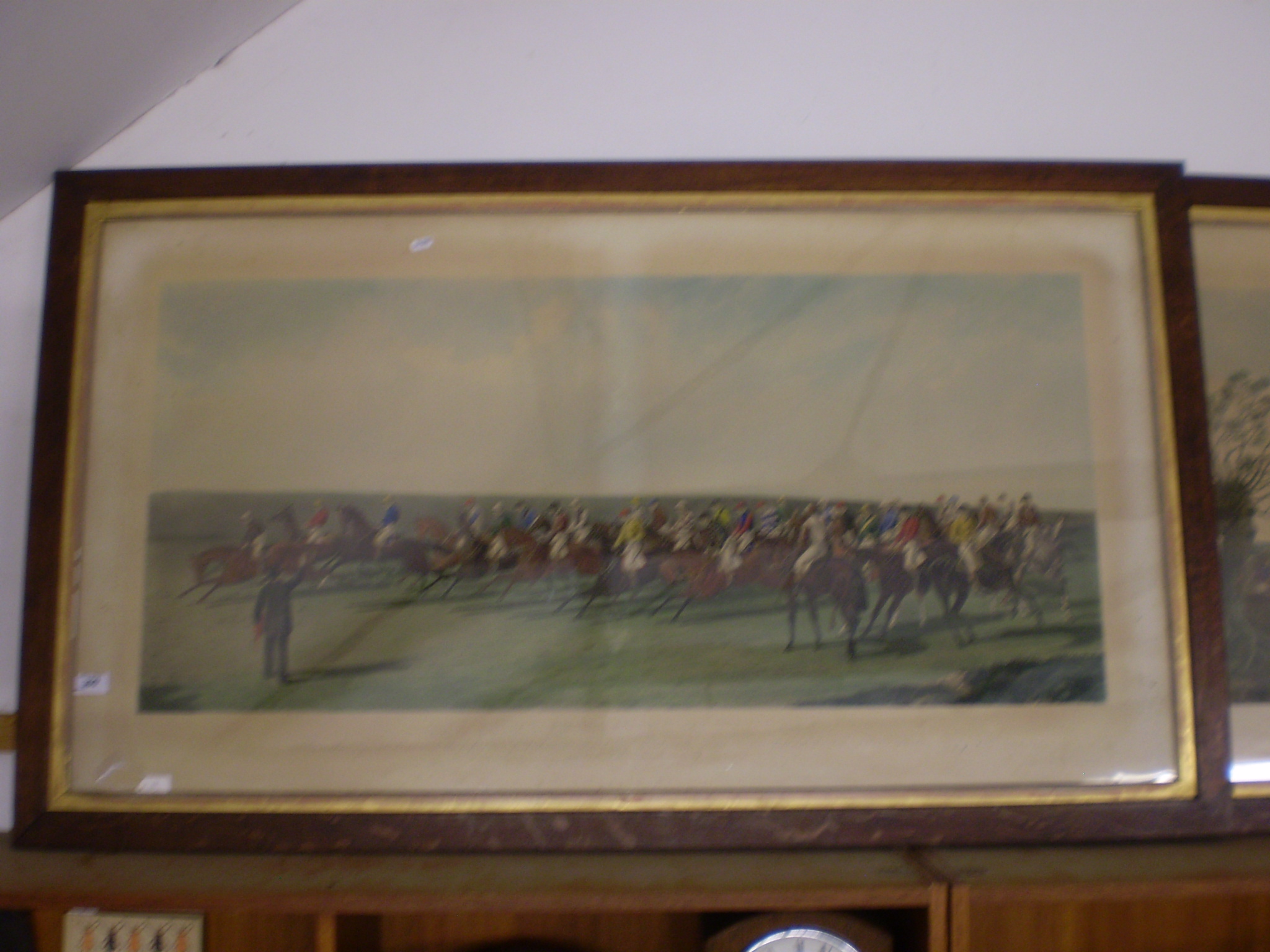 A PAIR OF LARGE RACING PRINTS IN OAK FRAMES, (54 X 31. - Image 3 of 4