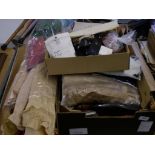 BOX OF MATERIALS ETC SOME FOCUSED AROUND LEATHER GOODS INC WALLETS,