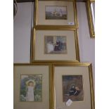 AFTER HELEN ALLINGHAM SET OF 4 FRAMED MATCHING AND GLAZED PRINTS CR 1905 INC "IN THE HAYLOFT"