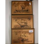 3 COPPER ETCHINGS OF SHIPS (23 X 16 CM)