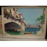 PRINT OF MEDITERRANEAN SCENE BY DOYLY JOHN PLUS STAINED GLASS AND ONE OTHER