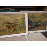 2 PICTURES OF VINTAGE STEAM ENGINES (75 X 57 CM)