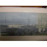 LARGE PRINT OF SAILBOATS IN HARBOUR 106CM X 62CM