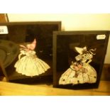 2 DECORATIVE COLLAGES OF LADIES MADE FROM CLOTH/FOIL ETC..