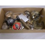 BOX OF MISC ITEMS INC PLATED TROPHY,