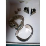 2 SETS OF SILVER EARRINGS AND ONE SILVER CUFF BRACELET (ALL STAMPED 925) PLUS ONE OTHER WHITE METAL