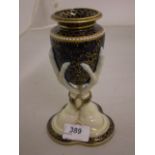 EARLY ROYAL WORCESTER BLUE AND GILT VASE HELD BY BIRDS FEET,