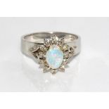 9ct white gold opal and diamond ring