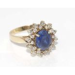 9ct gold, sapphire and cz ring