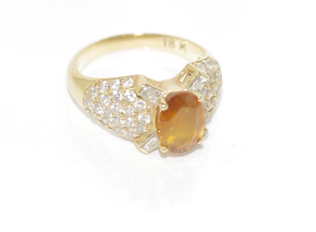 18ct yellow gold, orange sapphire & diamond ring - Image 3 of 4