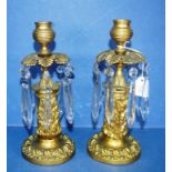 Pair of vintage brass and crystal candlesticks