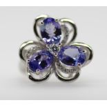 14ct white gold, tanzanite and diamond ring