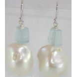 Baroque pearl and aquamarine earrings