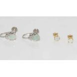 18ct white gold, solid opal screw earrings