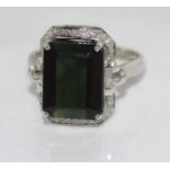 14ct white gold, green tourmaline & diamond ring