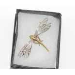 9ct yellow and white gold dragonfly brooch