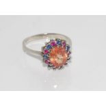 Silver and multi-coloured stone set ring