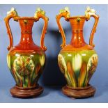 Pair Chinese ceramic dual handled ewers