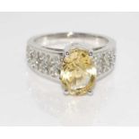 18ct white gold, citrine and diamond ring