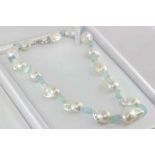 Boxed pearl and aquamarine necklace