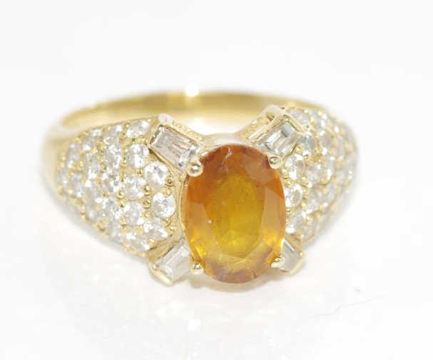 18ct yellow gold, orange sapphire & diamond ring - Image 2 of 4