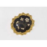 Antique enamel and pearl mourning brooch