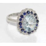 18ct gold, aquamarine, sapphire & diamond ring
