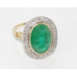 18ct two tone gold emerald and diamond ring