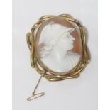 Large cameo of Mercury with 9ct gold surround
